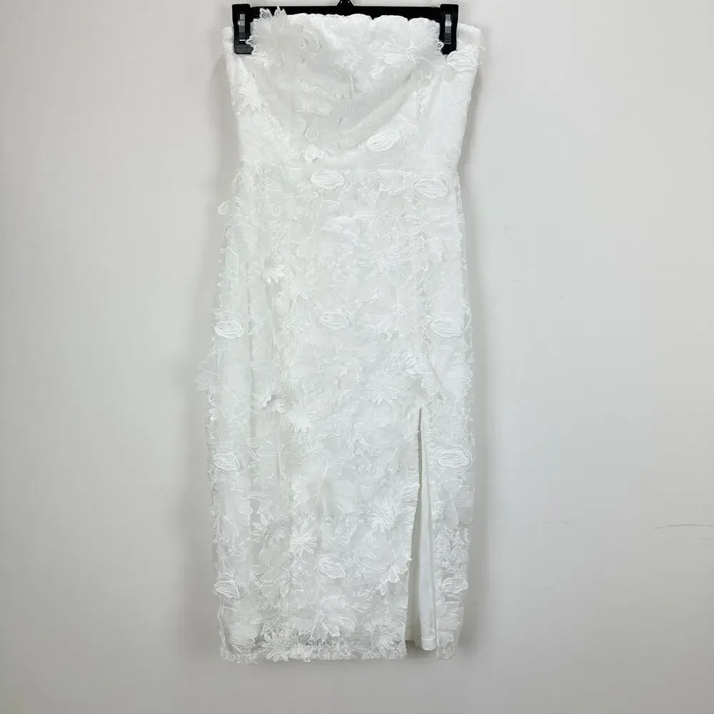 Lulu's White Strapless Midi Dress with Floral Appliqué - Picture 5 of 11